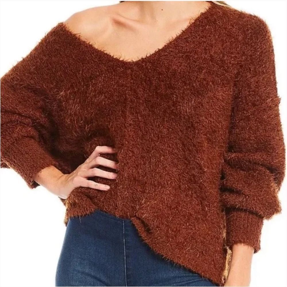 Free People Icing Vneck Pullover Sweater in Mocha Java Brown Size Women’s XS